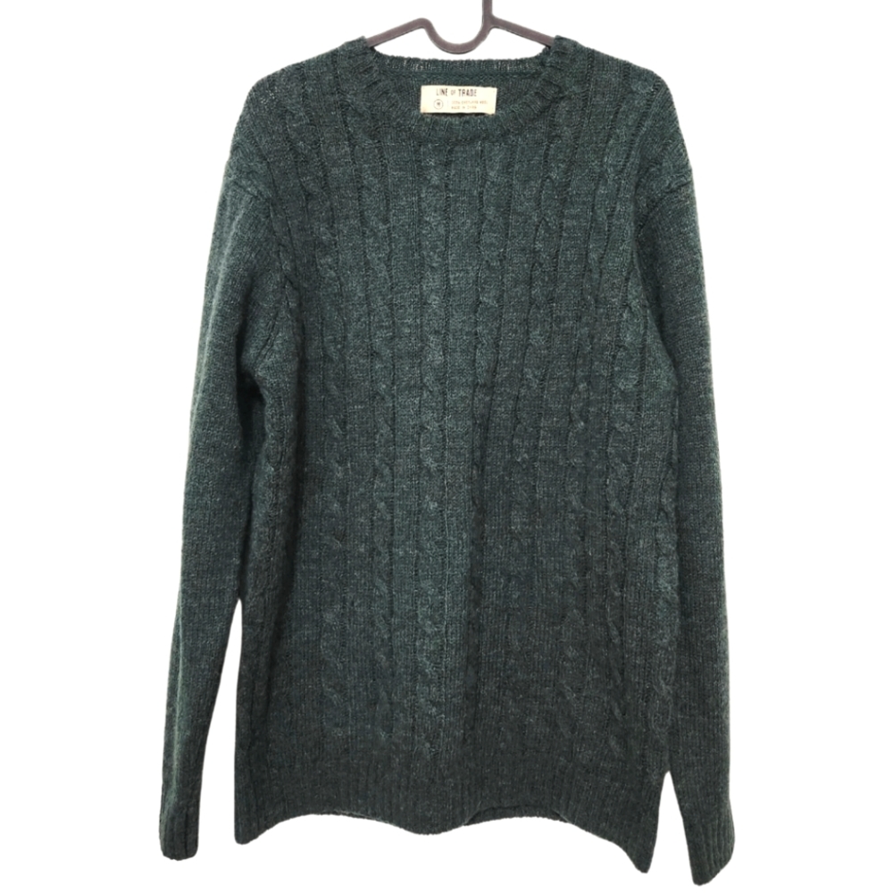 Line of Trade 100% Shetland Wool Size M Green Cable Knit